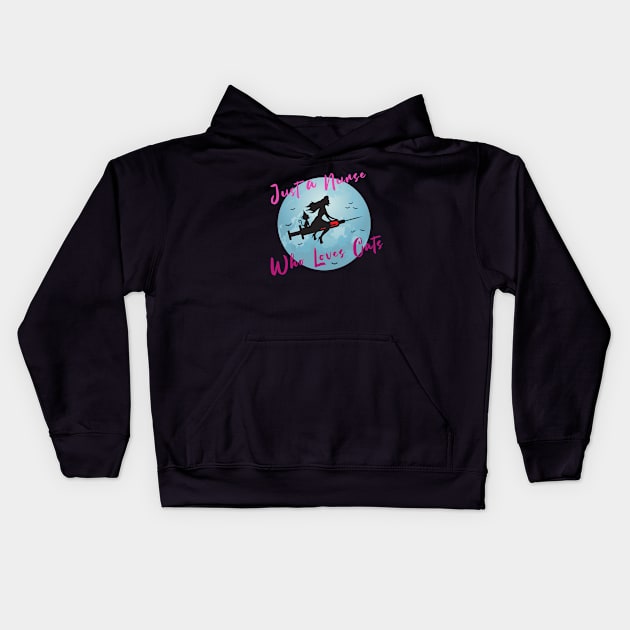 Halloween Nurse Flying With A Syringe In The Sky with cat Kids Hoodie by Candaria